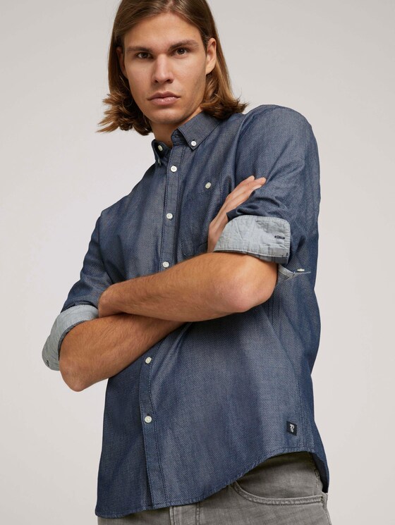 strukturiertes Hemd - Männer - navy white dobby structure strukturiertes Hemd - Männer - navy white dobby structure - 5 - TOM TAILOR Denim