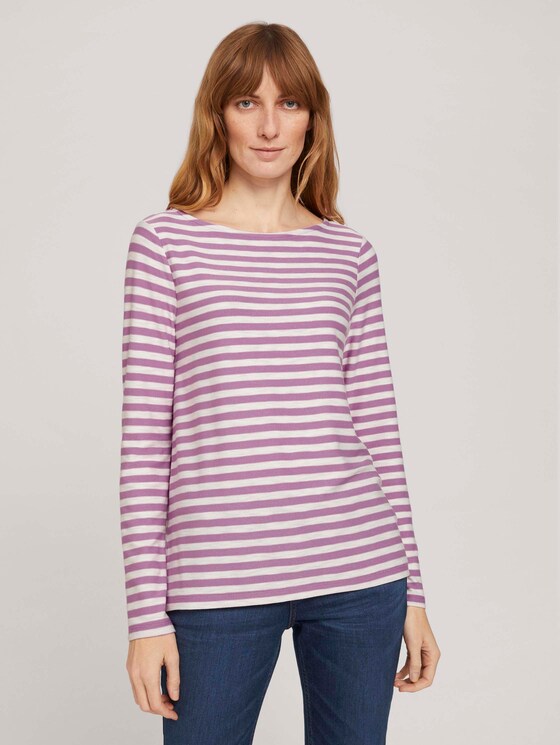 gestreiftes Langarmshirt - Frauen - lilac offwhite stripe gestreiftes Langarmshirt - Frauen - lilac offwhite stripe - 1 - TOM TAILOR