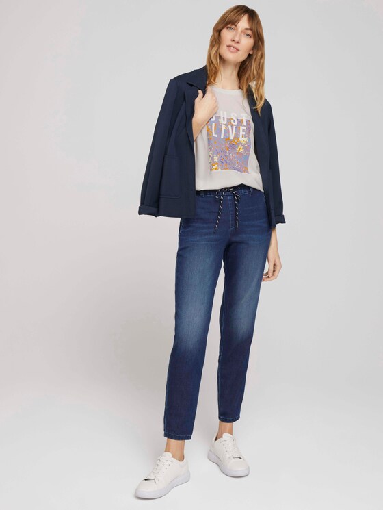 Loose Fit T-Shirt mit Stoffmix - Frauen - Whisper White Loose Fit T-Shirt mit Stoffmix - Frauen - Whisper White - 3 - TOM TAILOR