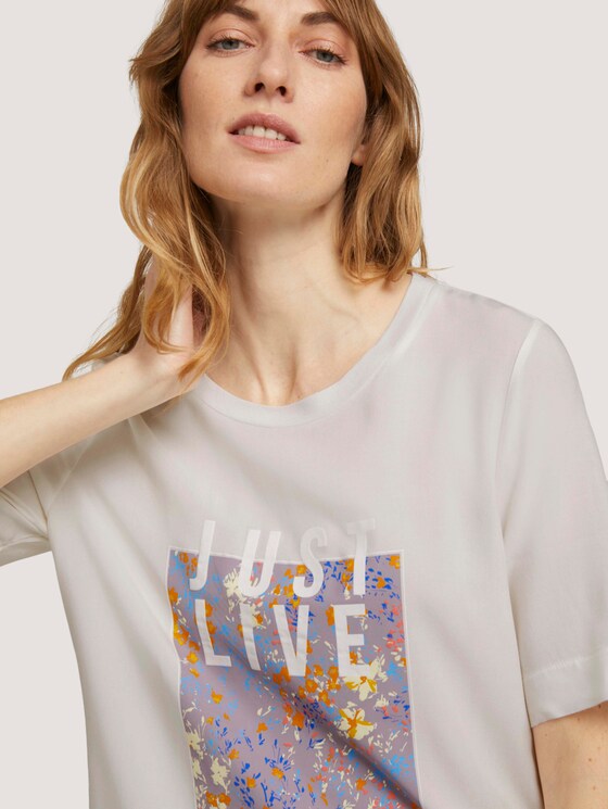 Loose Fit T-Shirt mit Stoffmix - Frauen - Whisper White Loose Fit T-Shirt mit Stoffmix - Frauen - Whisper White - 9 - TOM TAILOR