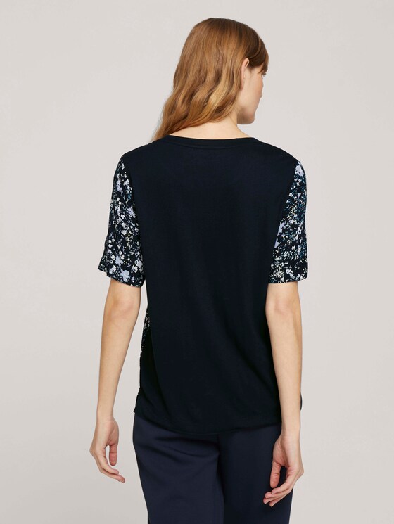 Loose Fit T-Shirt mit Stoffmix - Frauen - navy yellow flower design Loose Fit T-Shirt mit Stoffmix - Frauen - navy yellow flower design - 2 - TOM TAILOR