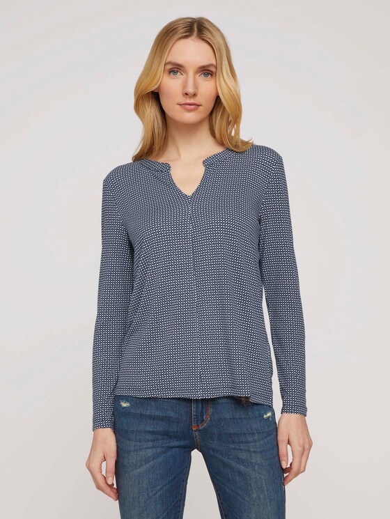 gemusterte Bluse mit Henleyausschnitt - Frauen - navy geometrical design gemusterte Bluse mit Henleyausschnitt - Frauen - navy geometrical design - 1 - TOM TAILOR