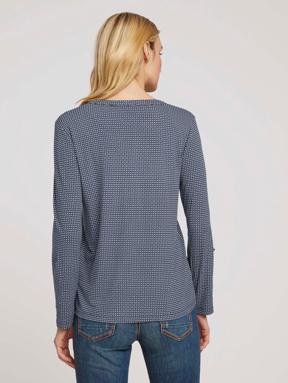 gemusterte Bluse mit Henleyausschnitt - Frauen - navy geometrical design gemusterte Bluse mit Henleyausschnitt - Frauen - navy geometrical design - 2 - TOM TAILOR