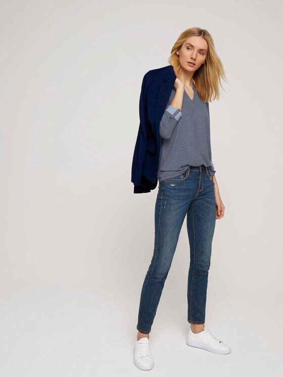 gemusterte Bluse mit Henleyausschnitt - Frauen - navy geometrical design gemusterte Bluse mit Henleyausschnitt - Frauen - navy geometrical design - 3 - TOM TAILOR