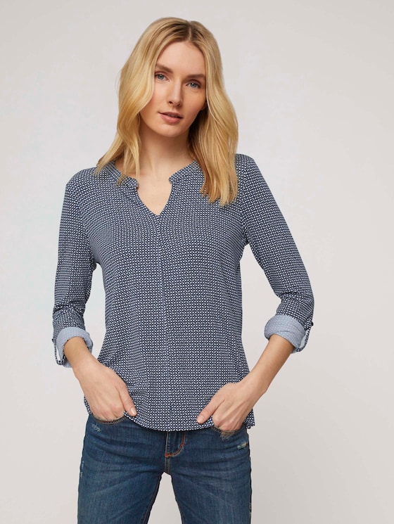 gemusterte Bluse mit Henleyausschnitt - Frauen - navy geometrical design gemusterte Bluse mit Henleyausschnitt - Frauen - navy geometrical design - 5 - TOM TAILOR