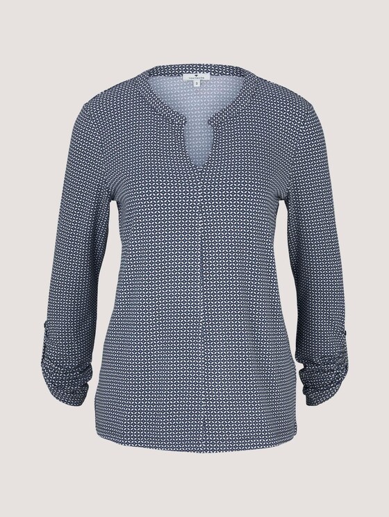 gemusterte Bluse mit Henleyausschnitt - Frauen - navy geometrical design gemusterte Bluse mit Henleyausschnitt - Frauen - navy geometrical design - 7 - TOM TAILOR