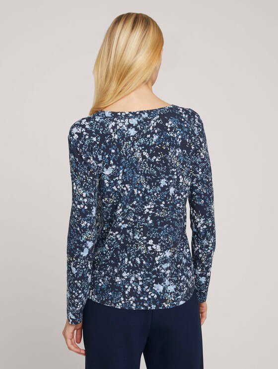 gemusterte Bluse mit Henleyausschnitt - Frauen - navy yellow flower design gemusterte Bluse mit Henleyausschnitt - Frauen - navy yellow flower design - 2 - TOM TAILOR