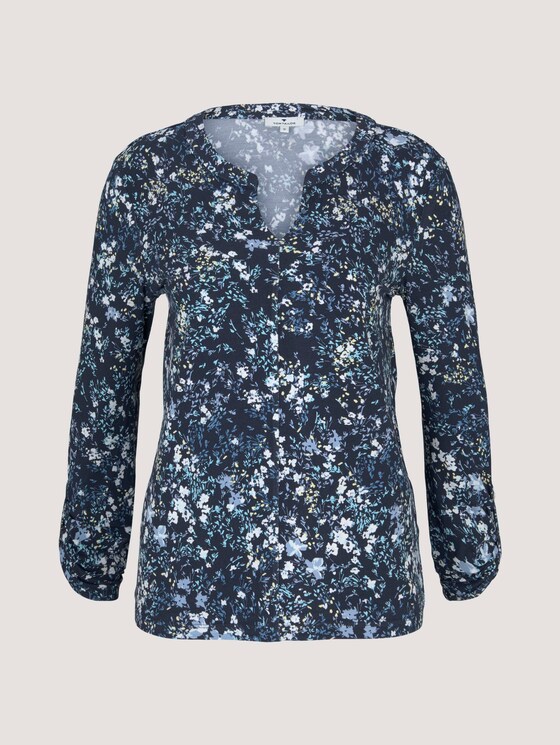 gemusterte Bluse mit Henleyausschnitt - Frauen - navy yellow flower design gemusterte Bluse mit Henleyausschnitt - Frauen - navy yellow flower design - 7 - TOM TAILOR