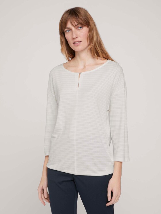 gestreiftes T-Shirt mit elastischem Saum - Frauen - Whisper White gestreiftes T-Shirt mit elastischem Saum - Frauen - Whisper White - 1 - TOM TAILOR