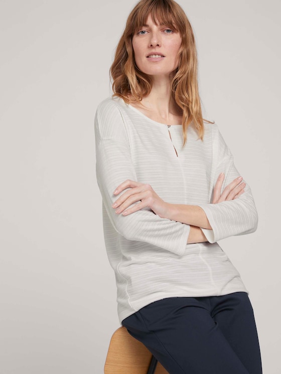 gestreiftes T-Shirt mit elastischem Saum - Frauen - Whisper White gestreiftes T-Shirt mit elastischem Saum - Frauen - Whisper White - 5 - TOM TAILOR