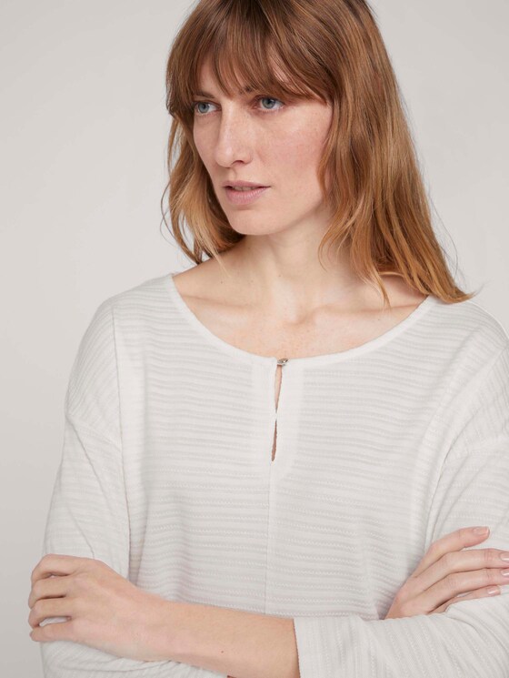 gestreiftes T-Shirt mit elastischem Saum - Frauen - Whisper White gestreiftes T-Shirt mit elastischem Saum - Frauen - Whisper White - 9 - TOM TAILOR