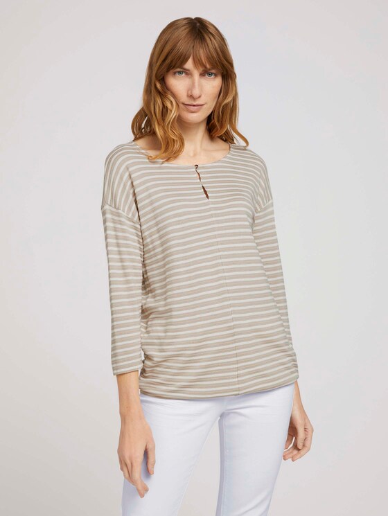 gestreiftes T-Shirt mit elastischem Saum - Frauen - beige thin stripe gestreiftes T-Shirt mit elastischem Saum - Frauen - beige thin stripe - 1 - TOM TAILOR
