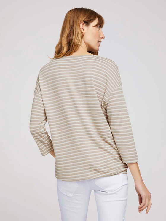 gestreiftes T-Shirt mit elastischem Saum - Frauen - beige thin stripe gestreiftes T-Shirt mit elastischem Saum - Frauen - beige thin stripe - 2 - TOM TAILOR