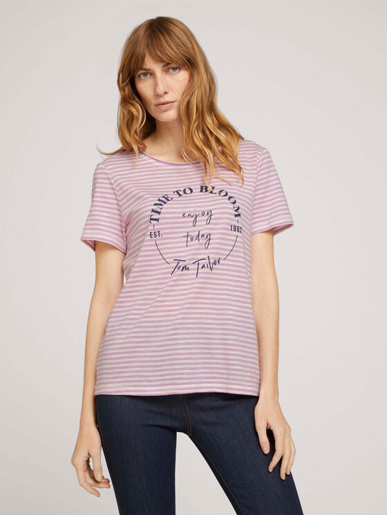 T-Shirt mit Bio-Baumwolle - Frauen - offwhite lilac bigger stripe T-Shirt mit Bio-Baumwolle - Frauen - offwhite lilac bigger stripe - 1 - TOM TAILOR