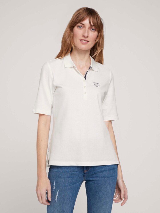 Poloshirt met print en zijsplitje met biologisch katoen - Vrouwen - Whisper White Poloshirt met print en zijsplitje met biologisch katoen - Vrouwen - Whisper White - 1 - TOM TAILOR