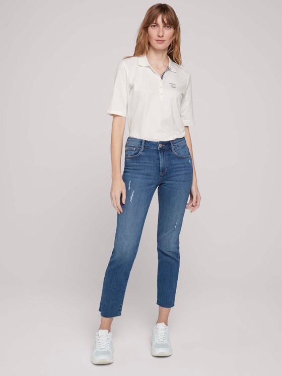 Poloshirt met print en zijsplitje met biologisch katoen - Vrouwen - Whisper White Poloshirt met print en zijsplitje met biologisch katoen - Vrouwen - Whisper White - 3 - TOM TAILOR