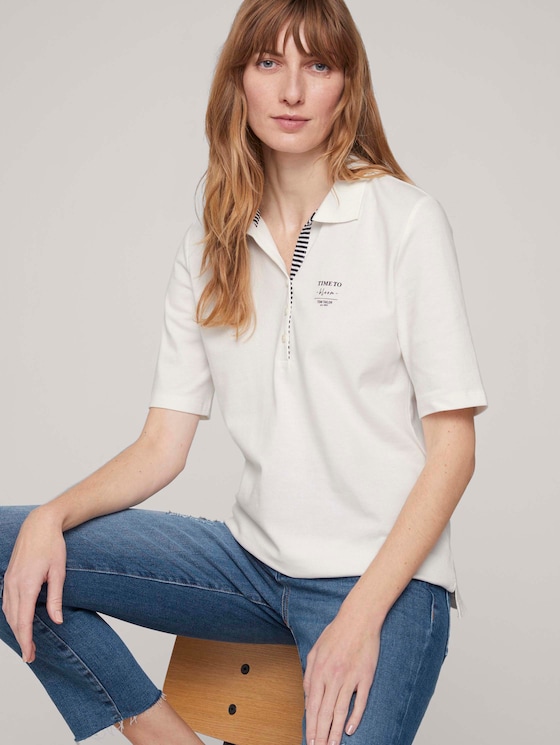 Poloshirt met print en zijsplitje met biologisch katoen - Vrouwen - Whisper White Poloshirt met print en zijsplitje met biologisch katoen - Vrouwen - Whisper White - 5 - TOM TAILOR