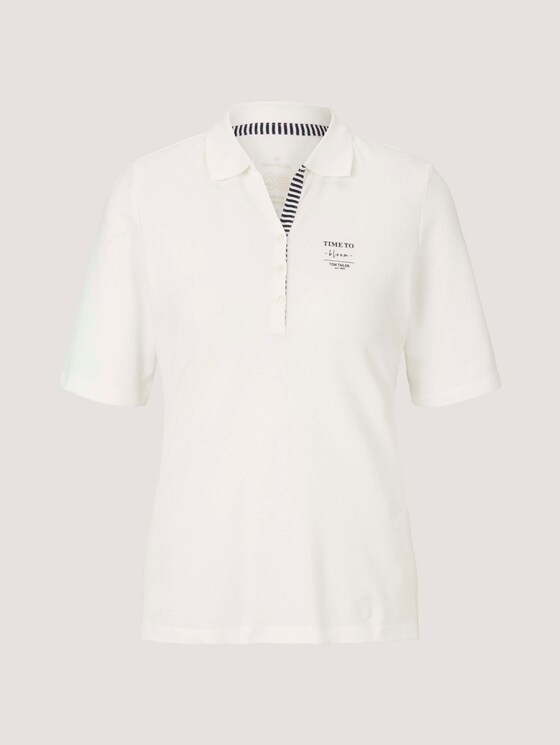 Poloshirt met print en zijsplitje met biologisch katoen - Vrouwen - Whisper White Poloshirt met print en zijsplitje met biologisch katoen - Vrouwen - Whisper White - 7 - TOM TAILOR