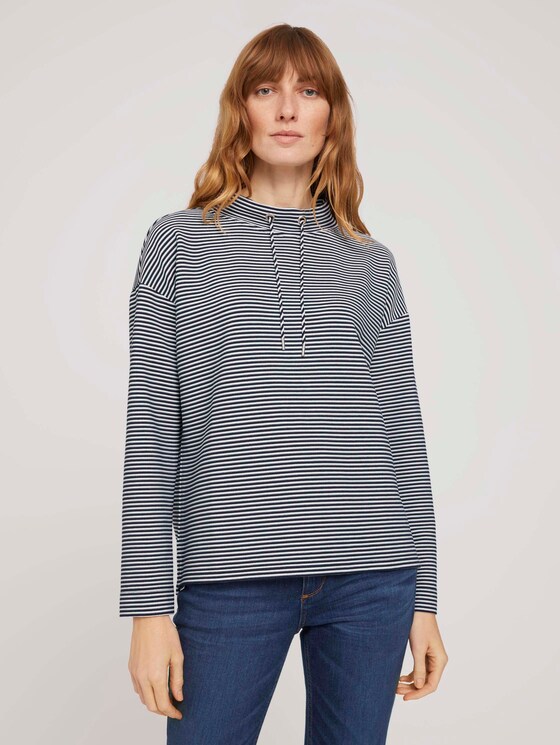 Sweatshirt mit Ottomanstruktur - Frauen - navy offwhite ottoman stripe Sweatshirt mit Ottomanstruktur - Frauen - navy offwhite ottoman stripe - 1 - TOM TAILOR