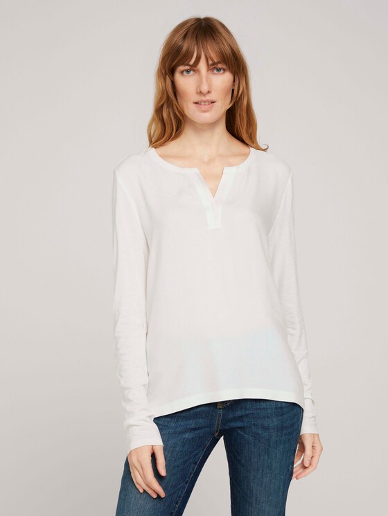 Langarmshirt mit Henleyausschnitt - Frauen - Whisper White Langarmshirt mit Henleyausschnitt - Frauen - Whisper White - 1 - TOM TAILOR