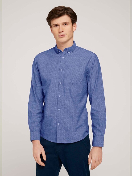 gemustertes Hemd mit Bio-Baumwolle - Männer - blue white scattered design gemustertes Hemd mit Bio-Baumwolle - Männer - blue white scattered design - 1 - TOM TAILOR