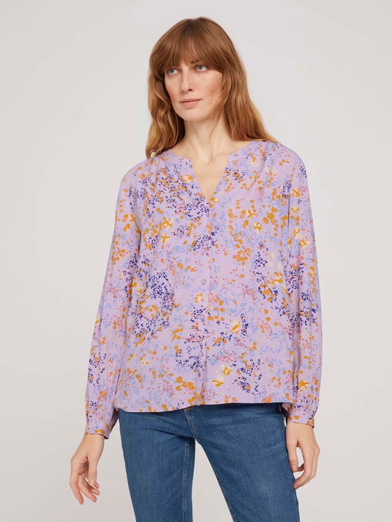 gemusterte Bluse mit Knopfleiste - Frauen - lilac yellow flower design gemusterte Bluse mit Knopfleiste - Frauen - lilac yellow flower design - 1 - TOM TAILOR