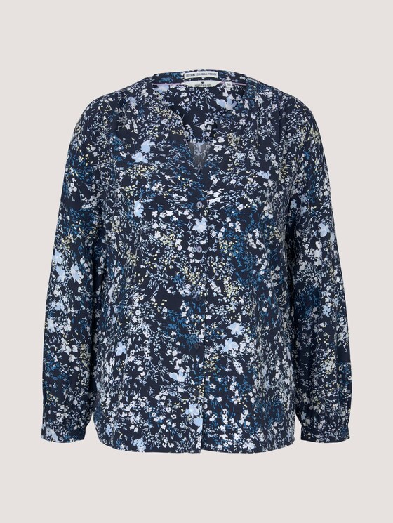 gemusterte Bluse mit LENZING™ ECOVERO™ und Knopfleiste - Frauen - navy yellow flower design gemusterte Bluse mit LENZING™ ECOVERO™ und Knopfleiste - Frauen - navy yellow flower design - 7 - TOM TAILOR
