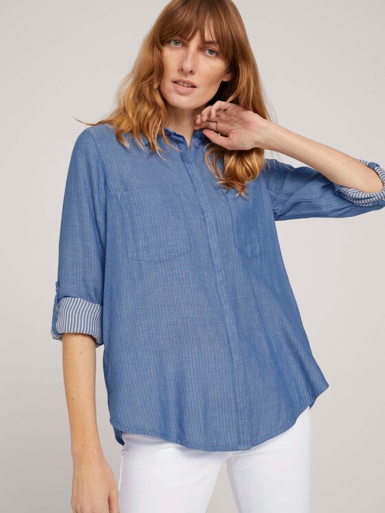 Hemdbluse mit Turn-Up Ärmel - Frauen - stonington blue melange Hemdbluse mit Turn-Up Ärmel - Frauen - stonington blue melange - 5 - TOM TAILOR