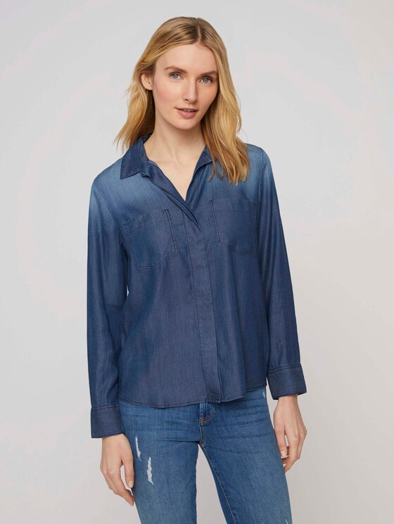 Hemdbluse Hemdbluse aus Lyocell-Denim - Frauen - dark stone wash denim Hemdbluse Hemdbluse aus Lyocell-Denim - Frauen - dark stone wash denim - 1 - TOM TAILOR