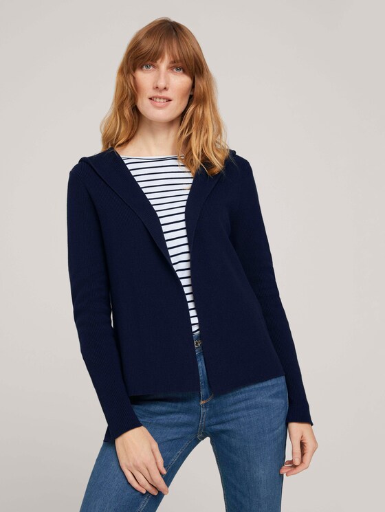 Ripp Cardigan mit Kapuze mit Bio-Baumwolle - Frauen - Sky Captain Blue Ripp Cardigan mit Kapuze mit Bio-Baumwolle - Frauen - Sky Captain Blue - 1 - TOM TAILOR