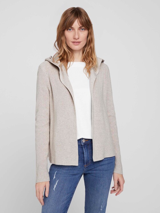 Ripp Cardigan mit Kapuze mit Bio-Baumwolle - Frauen - beige alfalfa melange Ripp Cardigan mit Kapuze mit Bio-Baumwolle - Frauen - beige alfalfa melange - 1 - TOM TAILOR