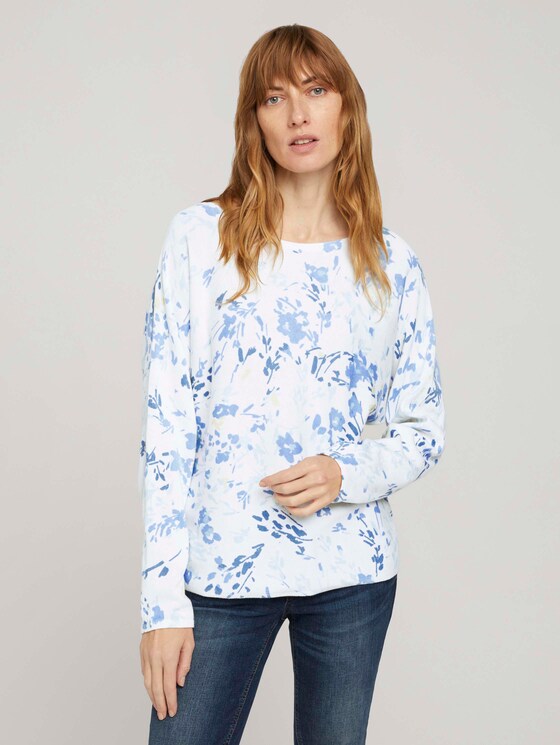 gemusterter Pullover aus Bio-Baumwolle - Frauen - offwhite big flower design gemusterter Pullover aus Bio-Baumwolle - Frauen - offwhite big flower design - 1 - TOM TAILOR