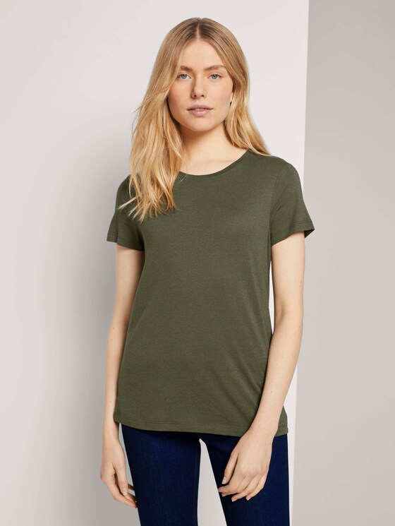Basic T-Shirt aus Modalgemisch - Frauen - Olive Night Green Basic T-Shirt aus Modalgemisch - Frauen - Olive Night Green - 1 - TOM TAILOR