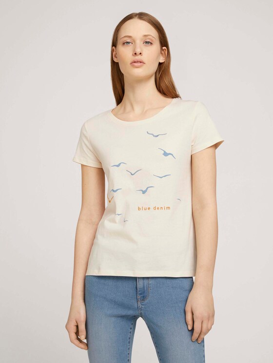 T-Shirt mit Print mit Bio-Baumwolle - Frauen - soft creme beige T-Shirt mit Print mit Bio-Baumwolle - Frauen - soft creme beige - 1 - TOM TAILOR Denim