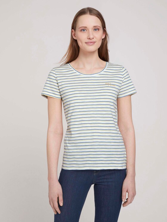 gestreiftes T-Shirt mit Bio-Baumwolle - Frauen - creme yellow blue stripe gestreiftes T-Shirt mit Bio-Baumwolle - Frauen - creme yellow blue stripe - 1 - TOM TAILOR Denim