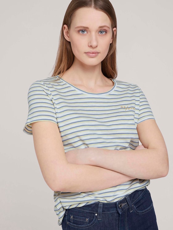 gestreiftes T-Shirt mit Bio-Baumwolle - Frauen - creme yellow blue stripe gestreiftes T-Shirt mit Bio-Baumwolle - Frauen - creme yellow blue stripe - 5 - TOM TAILOR Denim