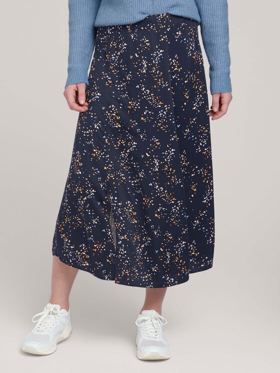 Gemusterter Midi Rock mit LENZING™ ECOVERO™ - Frauen - blue dot print Gemusterter Midi Rock mit LENZING™ ECOVERO™ - Frauen - blue dot print - 1 - TOM TAILOR Denim