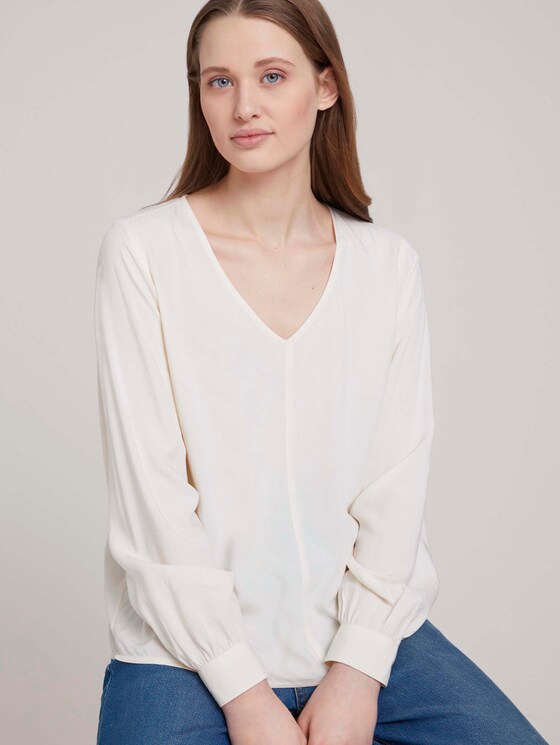 V-Ausschnitt Bluse mit LENZING™ ECOVERO™ - Frauen - soft creme beige V-Ausschnitt Bluse mit LENZING™ ECOVERO™ - Frauen - soft creme beige - 5 - TOM TAILOR Denim