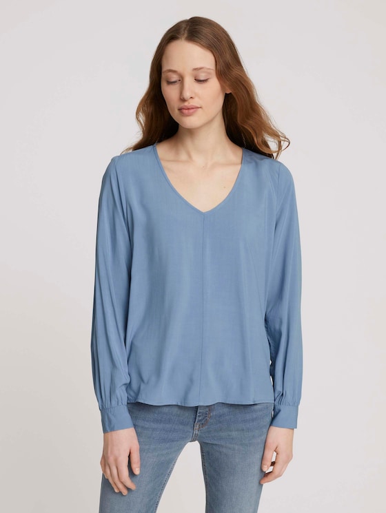 V-Aussschnitt Bluse mit LENZING™ ECOVERO™ - Frauen - soft mid blue V-Aussschnitt Bluse mit LENZING™ ECOVERO™ - Frauen - soft mid blue - 1 - TOM TAILOR Denim