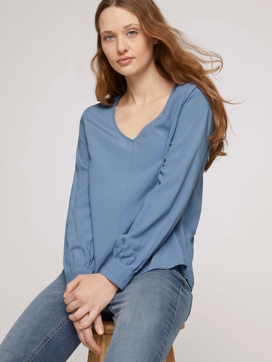 V-Aussschnitt Bluse mit LENZING™ ECOVERO™ - Frauen - soft mid blue V-Aussschnitt Bluse mit LENZING™ ECOVERO™ - Frauen - soft mid blue - 5 - TOM TAILOR Denim