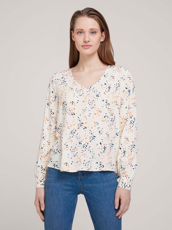 V-Aussschnitt Bluse mit LENZING™ ECOVERO™ - Frauen - creme dot print V-Aussschnitt Bluse mit LENZING™ ECOVERO™ - Frauen - creme dot print - 1 - TOM TAILOR Denim