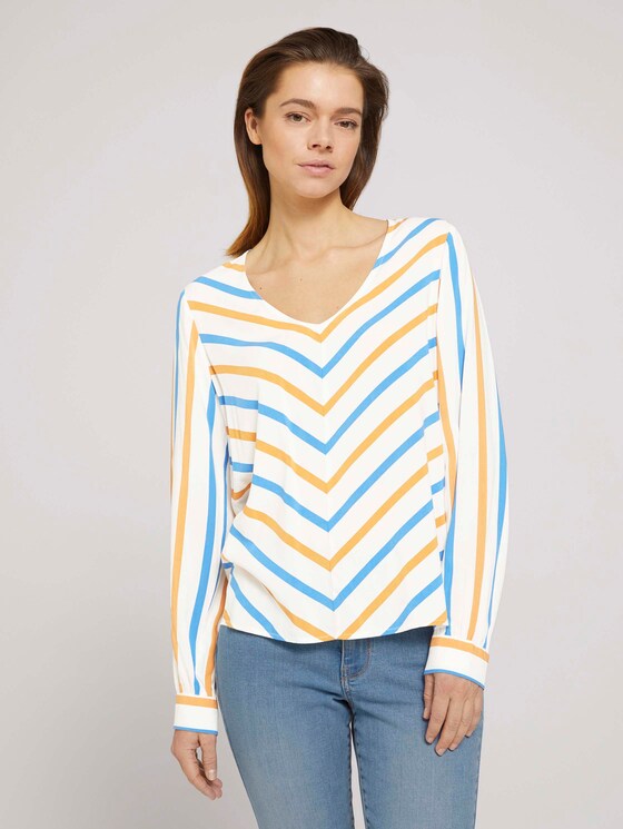 V-Ausschnitt Bluse mit LENZING™ ECOVERO™ - Frauen - beige geometrical design V-Ausschnitt Bluse mit LENZING™ ECOVERO™ - Frauen - beige geometrical design - 1 - TOM TAILOR Denim