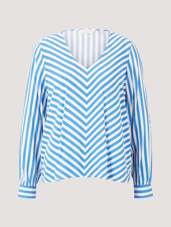 V-Ausschnitt Bluse mit LENZING™ ECOVERO™ - Frauen - mid blue white stripe V-Ausschnitt Bluse mit LENZING™ ECOVERO™ - Frauen - mid blue white stripe - 7 - TOM TAILOR Denim