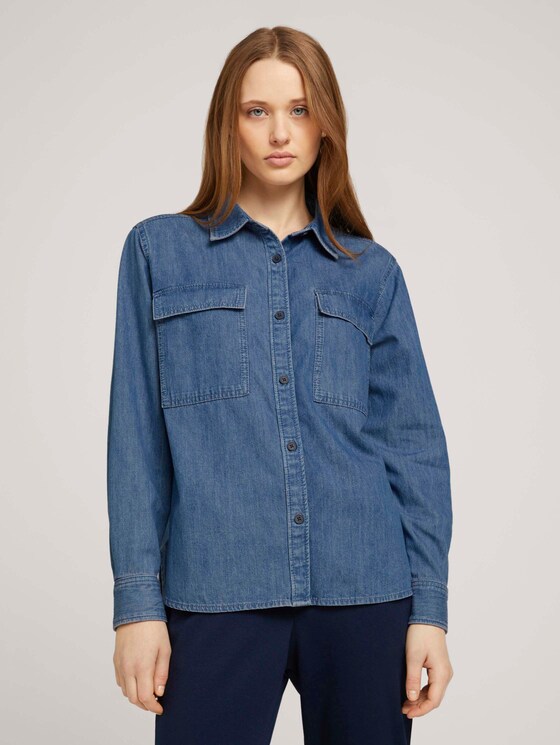 Hemdbluse aus Jeans - Frauen - Clean Mid Stone Blue Denim Hemdbluse aus Jeans - Frauen - Clean Mid Stone Blue Denim - 1 - TOM TAILOR Denim