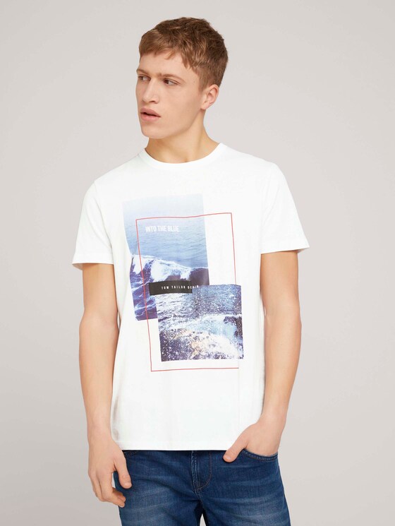 Fotoprint T-Shirt mit Bio-Baumwolle - Männer - White Fotoprint T-Shirt mit Bio-Baumwolle - Männer - White - 1 - TOM TAILOR Denim