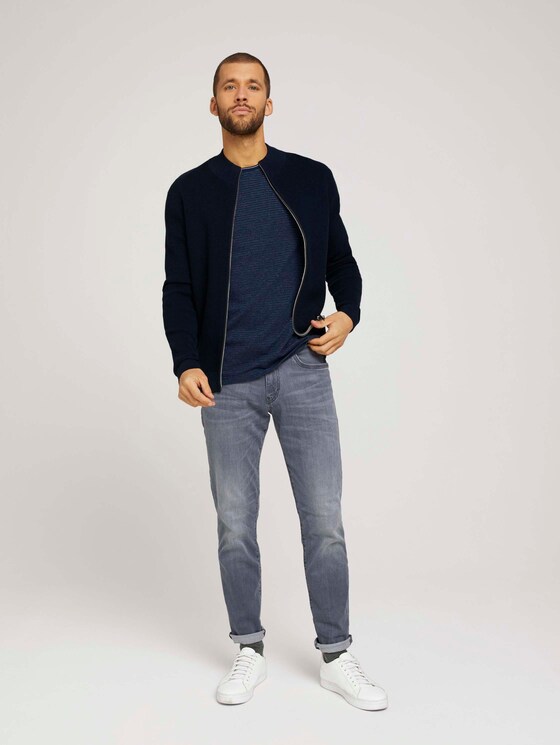 T-Shirt in Jacquard-Struktur - Männer - navy white jacquard T-Shirt in Jacquard-Struktur - Männer - navy white jacquard - 3 - TOM TAILOR Denim