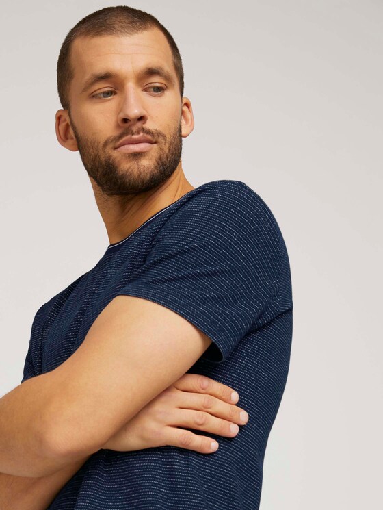 T-Shirt in Jacquard-Struktur - Männer - navy white jacquard T-Shirt in Jacquard-Struktur - Männer - navy white jacquard - 9 - TOM TAILOR Denim