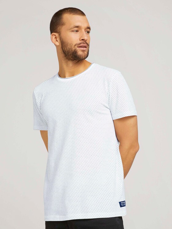 Tshirt in Jacquard-Struktur - Männer - white navy jacquard Tshirt in Jacquard-Struktur - Männer - white navy jacquard - 1 - TOM TAILOR Denim