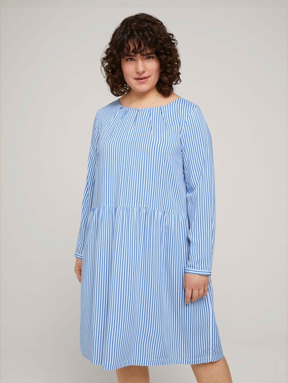 Blusenkleid mit Faltendetails - Frauen - marina white vertical stripe Blusenkleid mit Faltendetails - Frauen - marina white vertical stripe - 1 - My True Me
