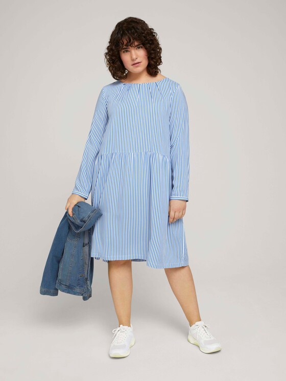 Blusenkleid mit Faltendetails - Frauen - marina white vertical stripe Blusenkleid mit Faltendetails - Frauen - marina white vertical stripe - 3 - My True Me